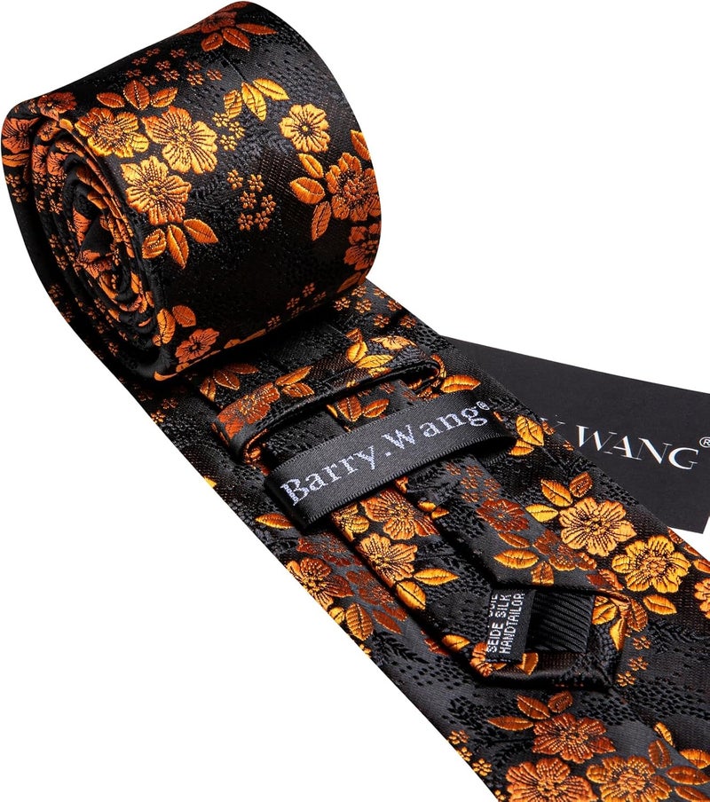 Barry.Wang Store Flower Ties for Men Handkerchief Cufflinks Set Wedding Necktie Set Party - Image 4